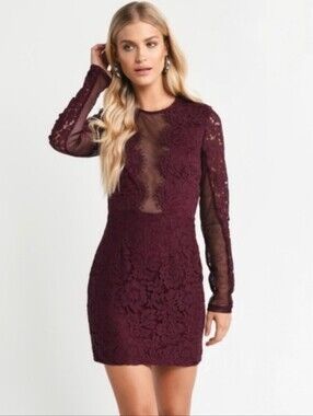 Tobi "My Lace or Yours" Bodycon Mini Dress in Deep Burgundy - Romantic Goth - M